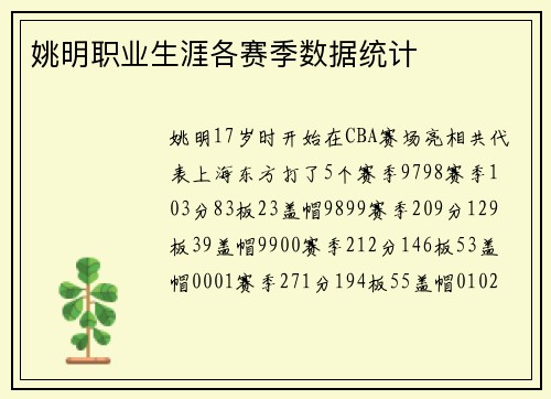 姚明职业生涯各赛季数据统计